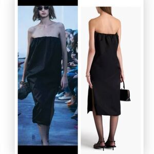 NWT Khaite Women's Black Yara Cotton Viscose Strapless Midi Dress $2800